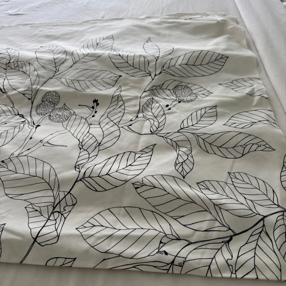 IKEA Maria Astrom 2004 Botanical Leaf Fabric Black White Cotton 59x120 Vintage